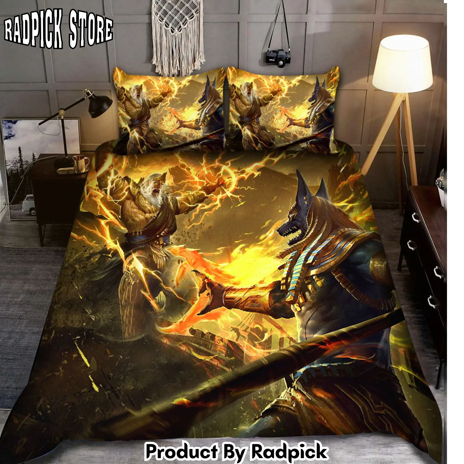 Radpick anubis battle zeus all over printed bedding set rp3278735